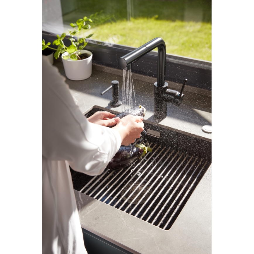 KFA Armatura 6623-110-81 - Кран за мивка с издърпваща се пръскачка DUERO BASIC неръждаем/матов черен