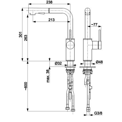 KFA Armatura 6623-110-81 - Кран за мивка с издърпваща се пръскачка DUERO BASIC неръждаем/матов черен
