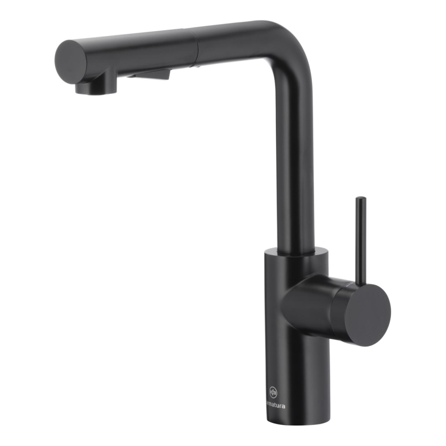 KFA Armatura 6623-110-81 - Кран за мивка с издърпваща се пръскачка DUERO BASIC неръждаем/матов черен