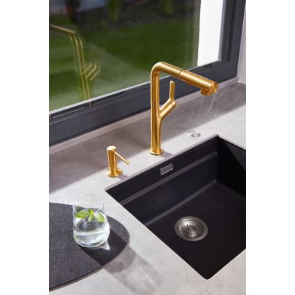 KFA Armatura 6623-220-31 - Кран за мивка с издърпваща се пръскачка DUERO DESIGN неръждаем/шлайфан златист