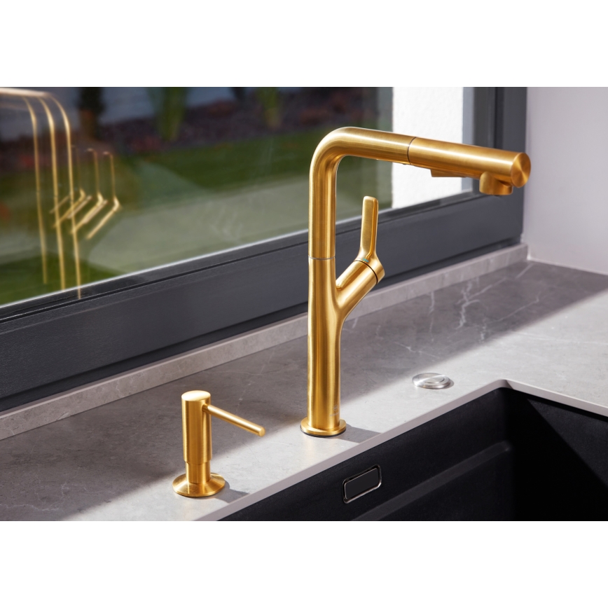 KFA Armatura 6623-220-31 - Кран за мивка с издърпваща се пръскачка DUERO DESIGN неръждаем/шлайфан златист