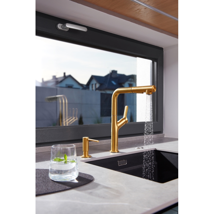 KFA Armatura 6623-220-31 - Кран за мивка с издърпваща се пръскачка DUERO DESIGN неръждаем/шлайфан златист