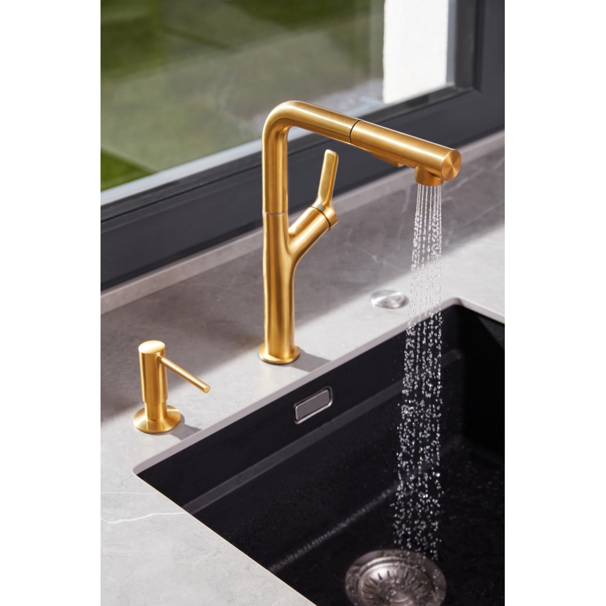 KFA Armatura 6623-220-31 - Кран за мивка с издърпваща се пръскачка DUERO DESIGN неръждаем/шлайфан златист