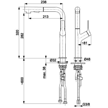 KFA Armatura 6623-220-31 - Кран за мивка с издърпваща се пръскачка DUERO DESIGN неръждаем/шлайфан златист