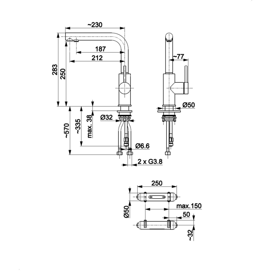KFA Armatura 6623-912-31 - Кран за филтрирана вода DUERO PURE неръждаем/шлайфан златист + филтър