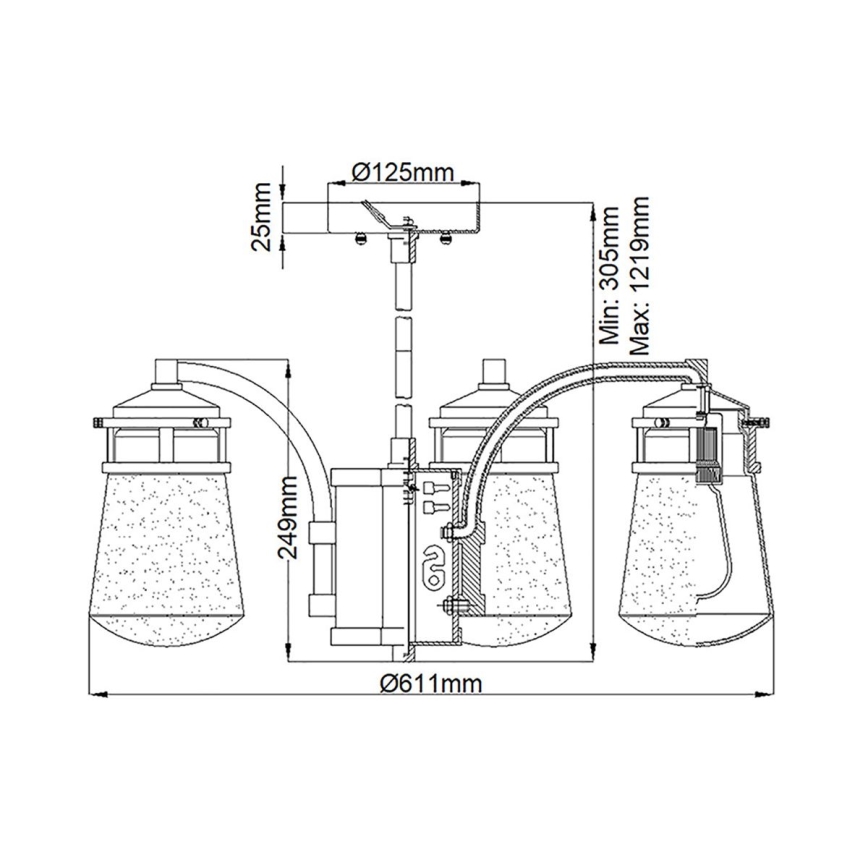 Kichler - Екстериорен полилей на прът LYNDON 5xE27/60W/230V IP44
