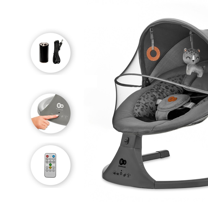 KINDERKRAFT - Бебешка люлка с мелодия 2в1 LUMI 4xAAA тъмен