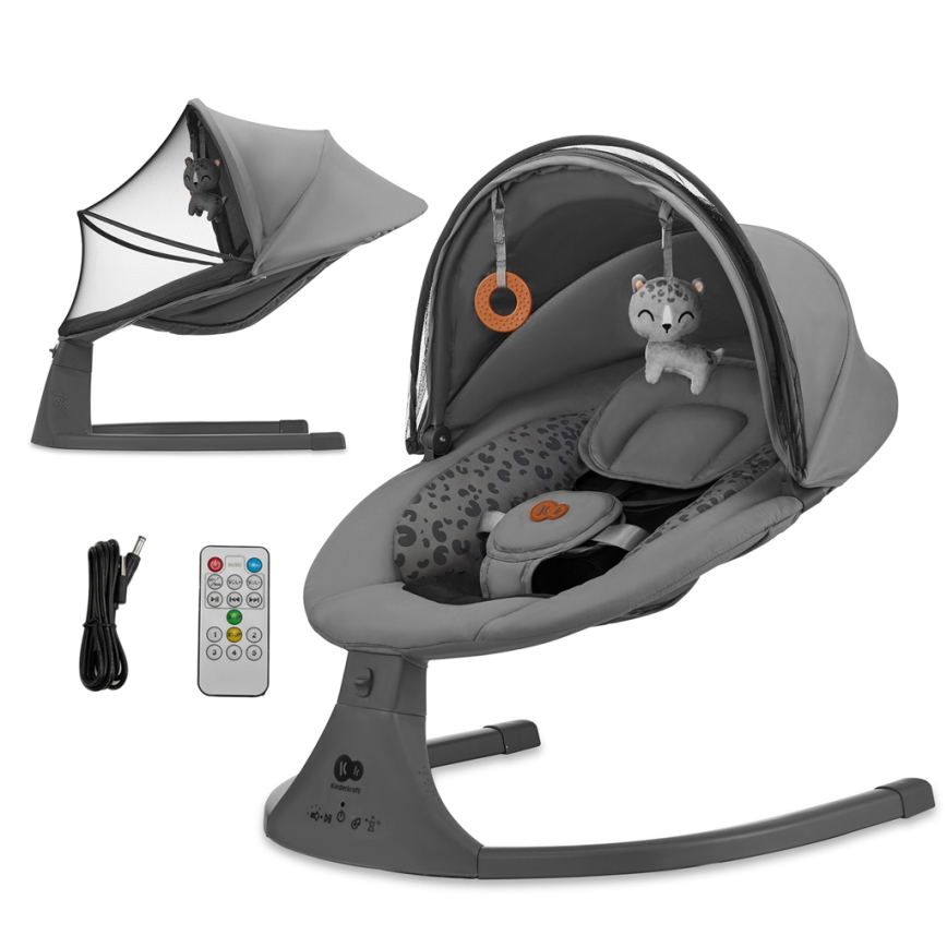 KINDERKRAFT - Бебешка люлка с мелодия 2в1 LUMI 4xAAA тъмен