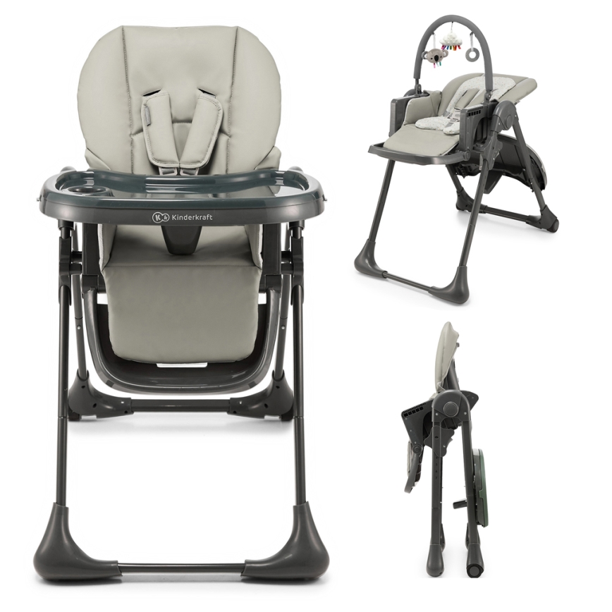 KINDERKRAFT - Детски стол за хранене 2 в 1 TUMMIE сив
