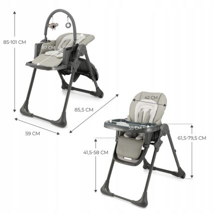 KINDERKRAFT - Детски стол за хранене 2 в 1 TUMMIE сив