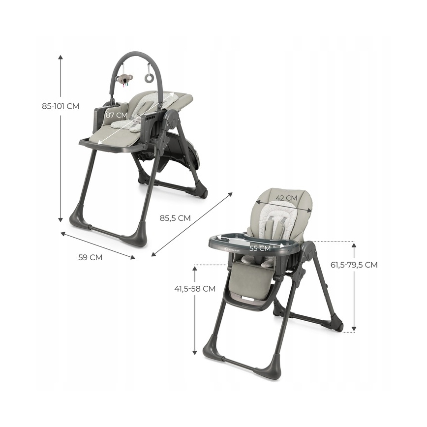 KINDERKRAFT - Детски стол за хранене 2 в 1 TUMMIE сив