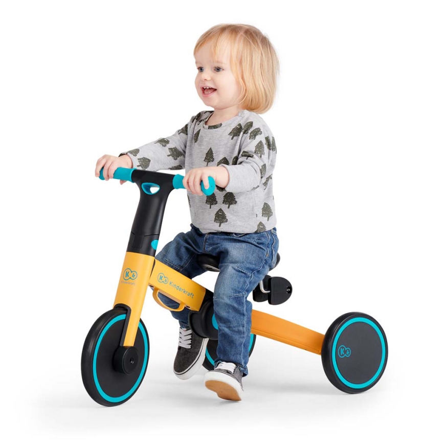 KINDERKRAFT - Детско колело за бутане 3в1 4TRIKE жълт/тюркоаз