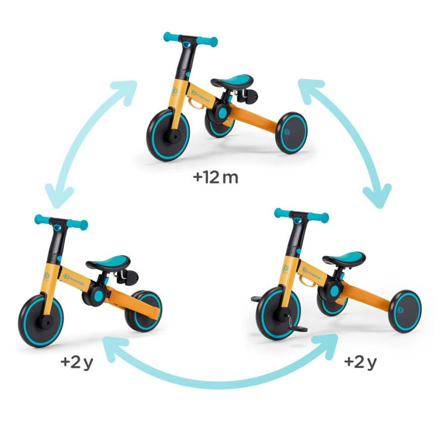 KINDERKRAFT - Детско колело за бутане 3в1 4TRIKE жълт/тюркоаз