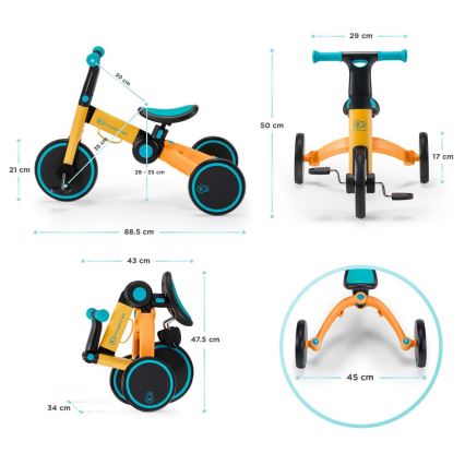 KINDERKRAFT - Детско колело за бутане 3в1 4TRIKE жълт/тюркоаз
