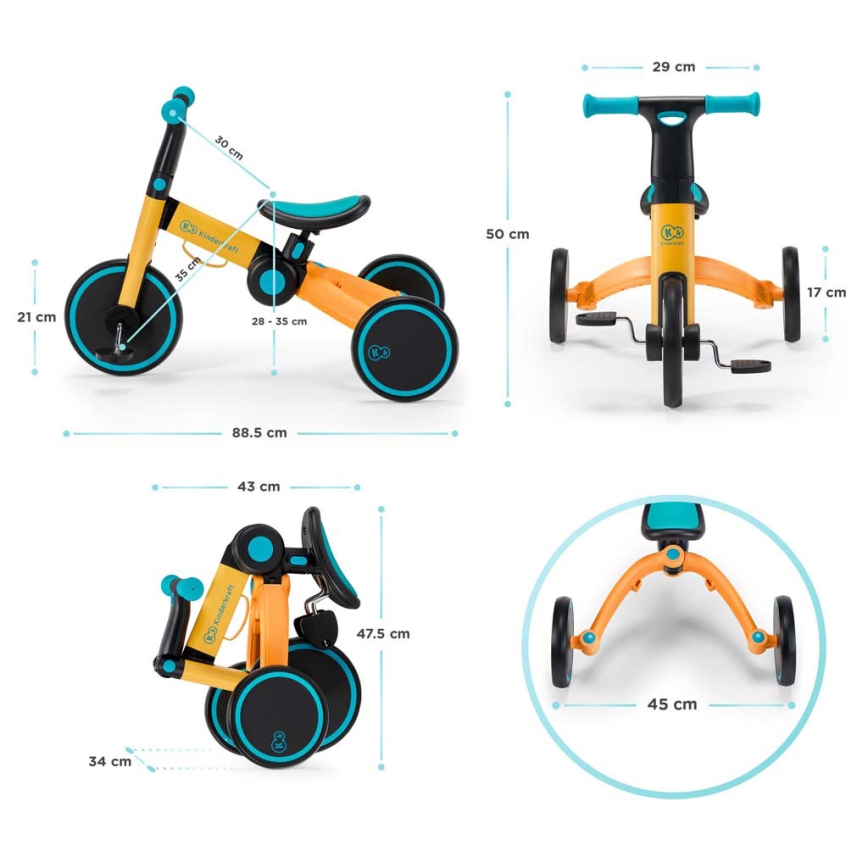 KINDERKRAFT - Детско колело за бутане 3в1 4TRIKE жълт/тюркоаз