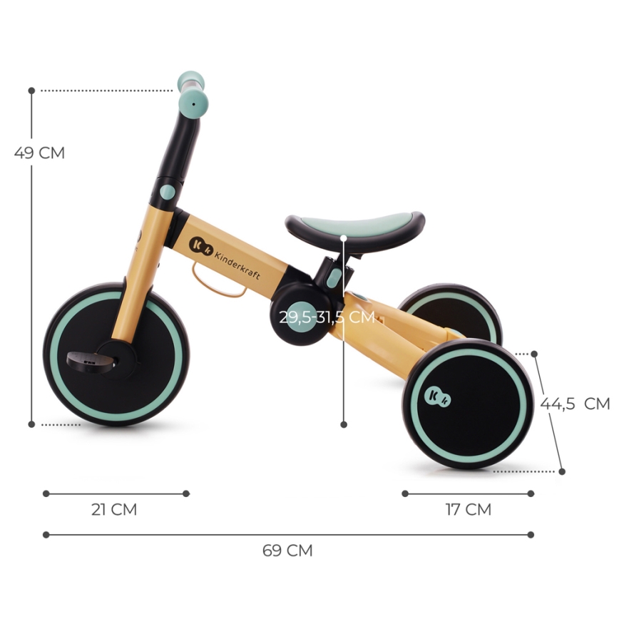 KINDERKRAFT - Детско колело за бутане 3в1 4TRIKE жълти/мента