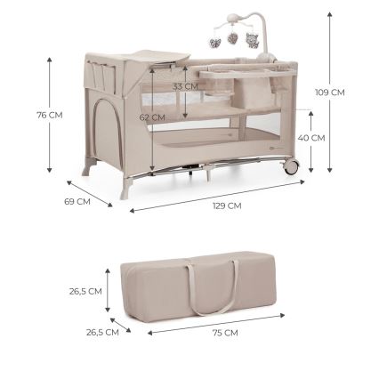 KINDERKRAFT - Детско креватче за пътуване JOY 2 с аксесоари бежов