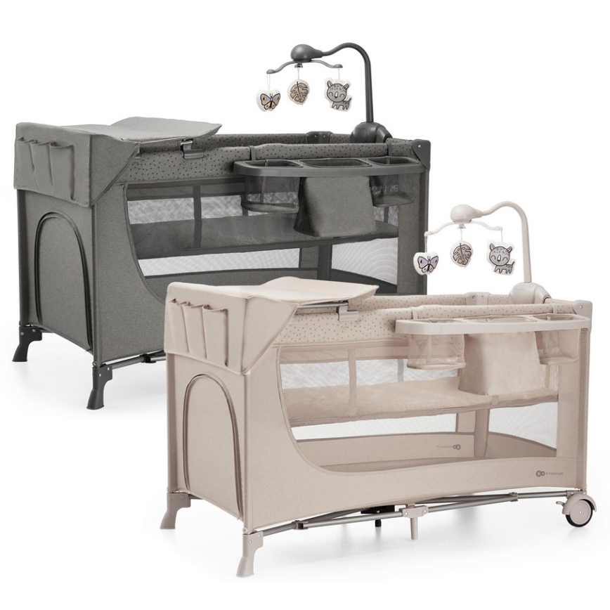 KINDERKRAFT - Детско креватче за пътуване JOY 2 с аксесоари сив