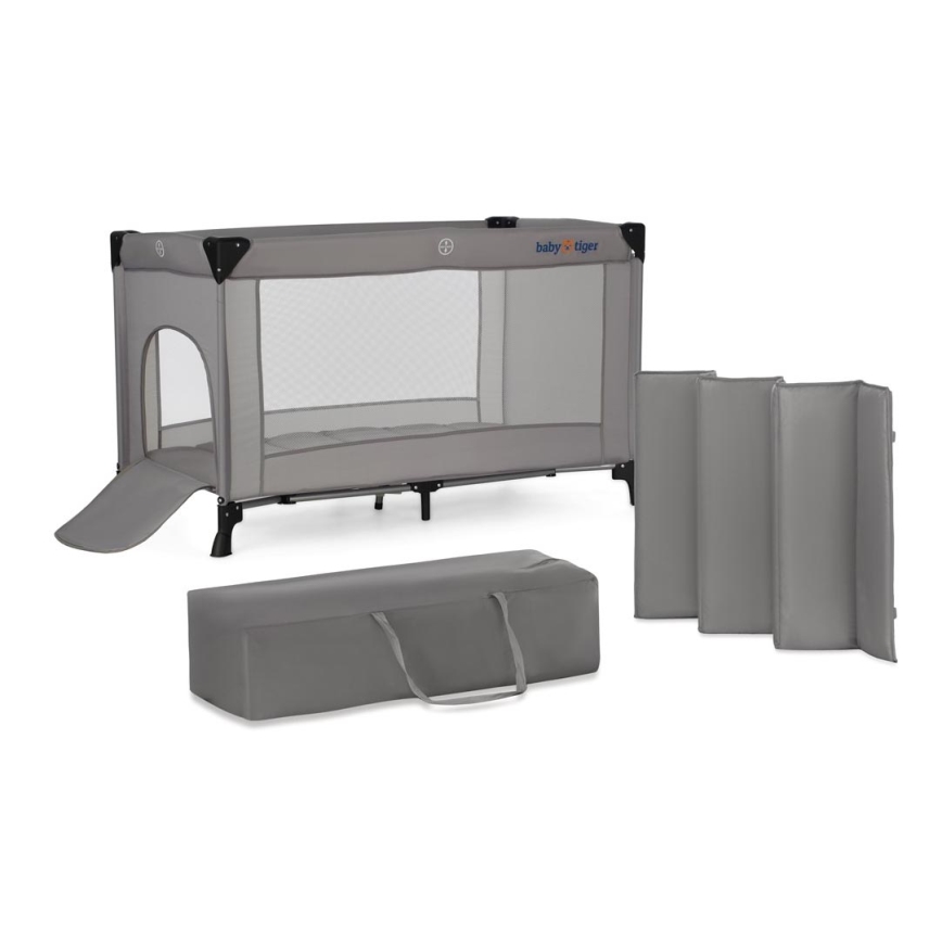 KINDERKRAFT - Детско креватче за пътуване Baby Tiger VIKI сив
