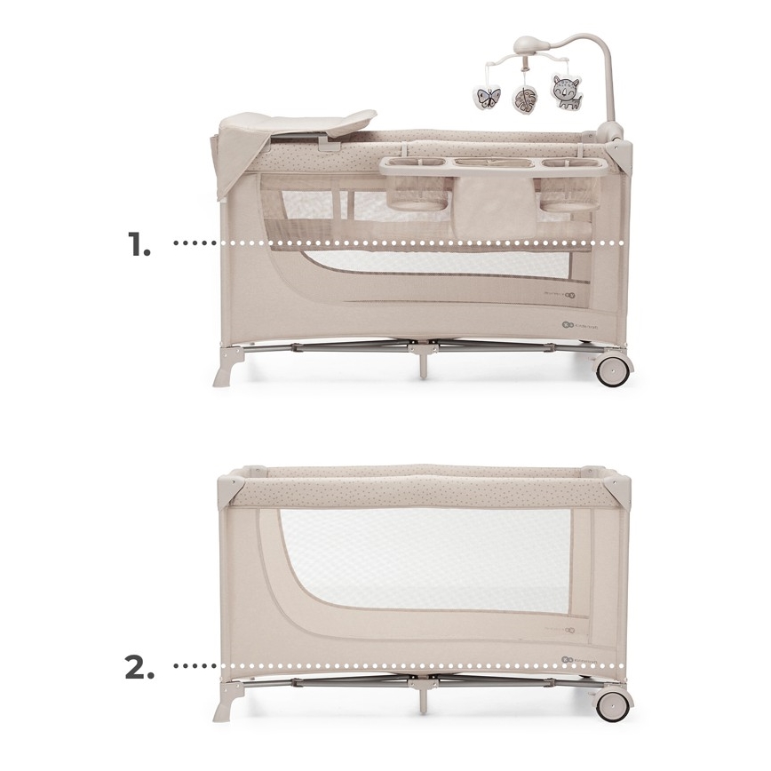 KINDERKRAFT - Детско креватче за пътуване JOY 2 с аксесоари бежов