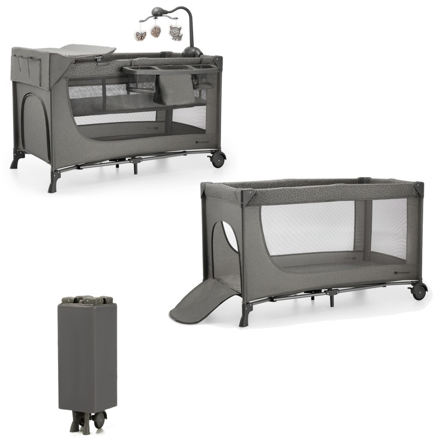KINDERKRAFT - Детско креватче за пътуване JOY 2 с аксесоари сив