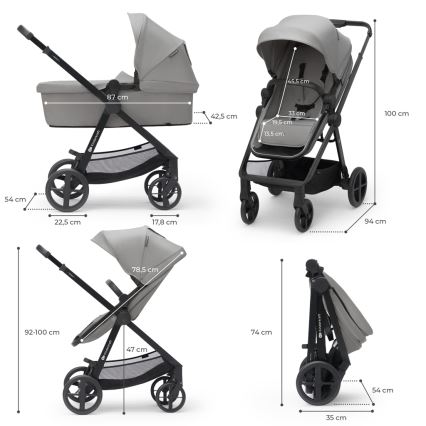 KINDERKRAFT - Комбинирана количка 4в1 NEWLY Classic сива + детска седалка MINK PRO с основа ISOFIX
