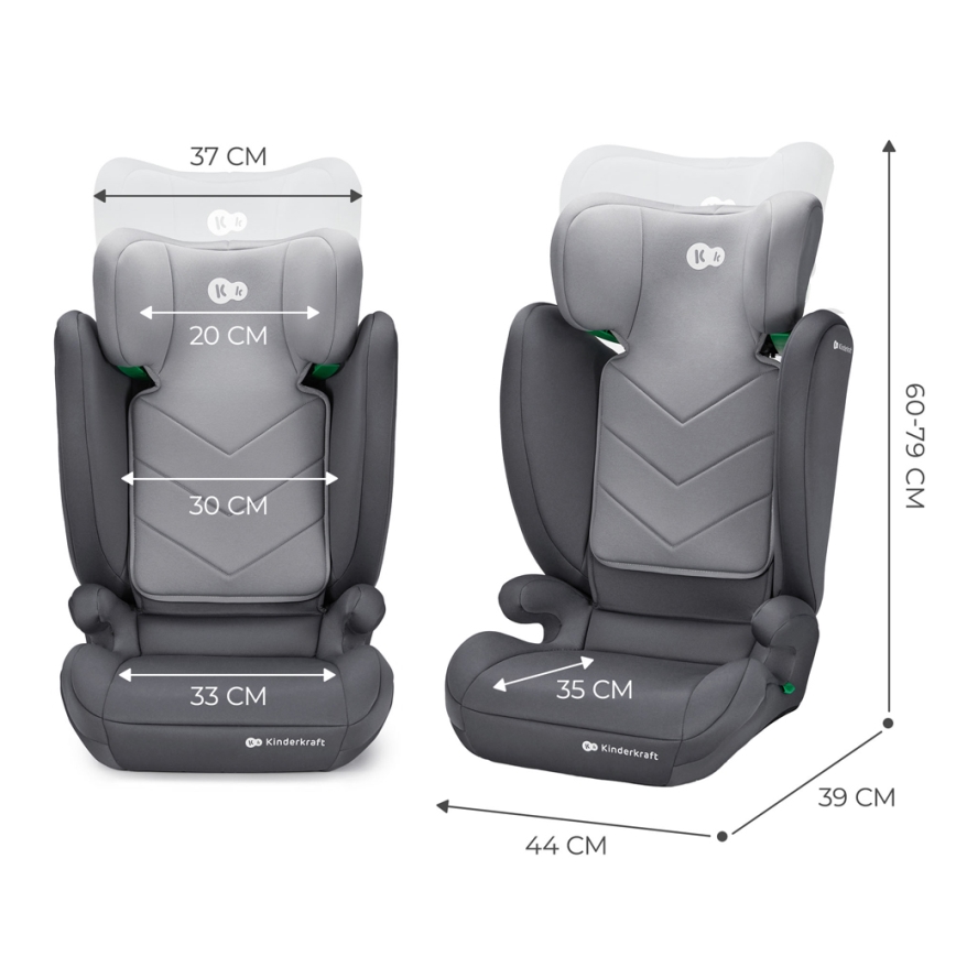 KINDERKRAFT - Седалка за кола I-SPARK i-Size (100-150 см) сив