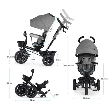 KINDERKRAFT - Детска триколка 5в1 SPINSTEP сива