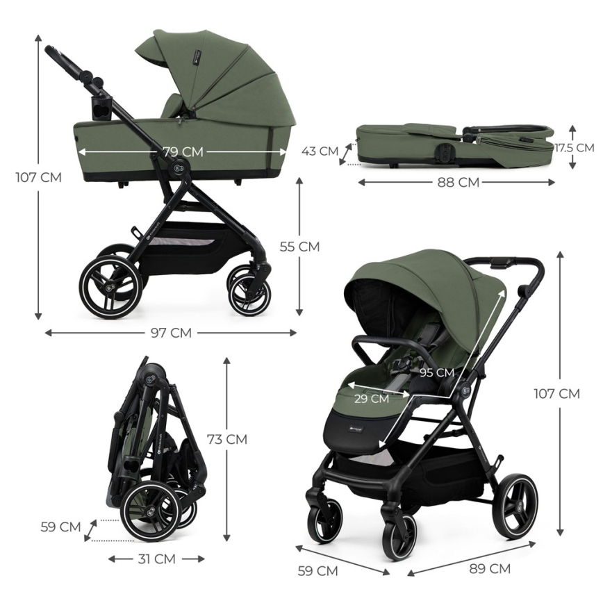 KINDERKRAFT SELECT - Детска количка 2в1 YOXI Mystic зелен