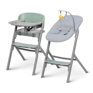 KINDERKRAFT SELECT - Детски стол за хранене 3 в 1 LIVY Premium Olive green + бебешко шезлонгче CALMEE