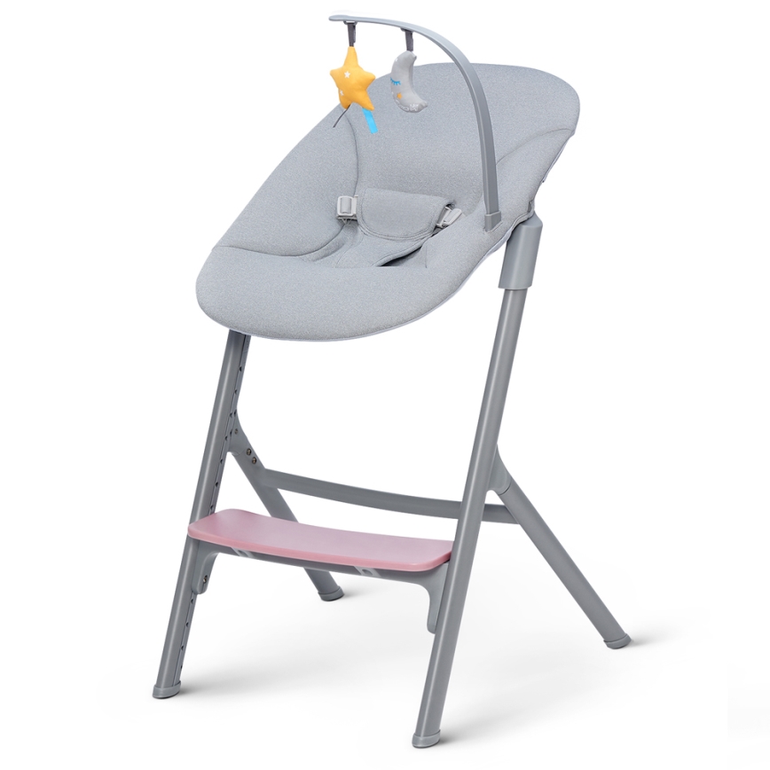 KINDERKRAFT SELECT - Детски стол за хранене 3 в 1 LIVY Premium Aster pink + шезлонг CALMEE