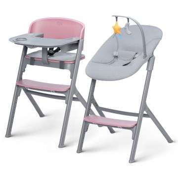 KINDERKRAFT SELECT - Детско столче за хранене 3в1 LIVY Premium Aster розов + шезлонг CALMEE