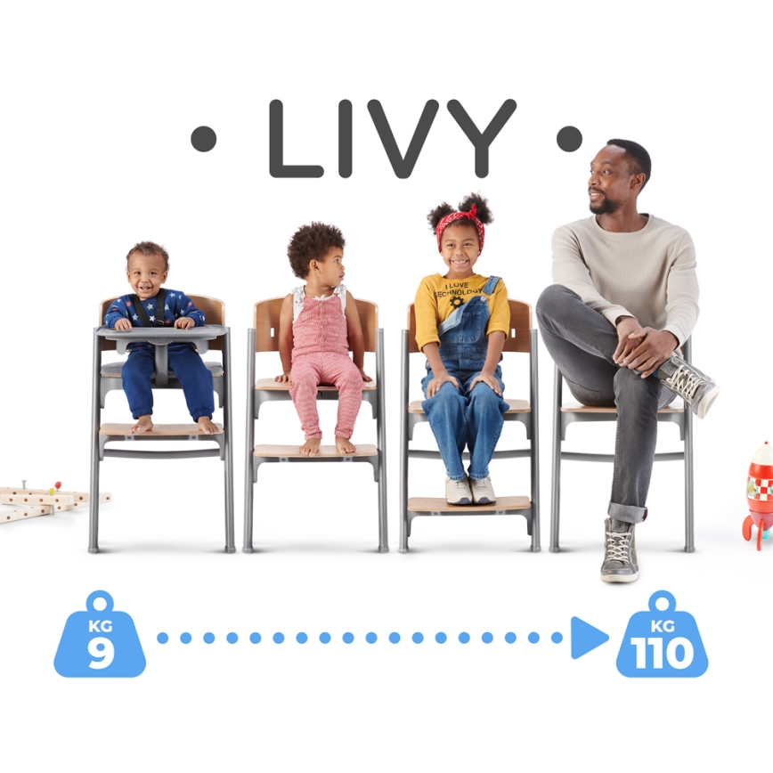 KINDERKRAFT SELECT - Детско столче за хранене 3в1 LIVY Premium дъб