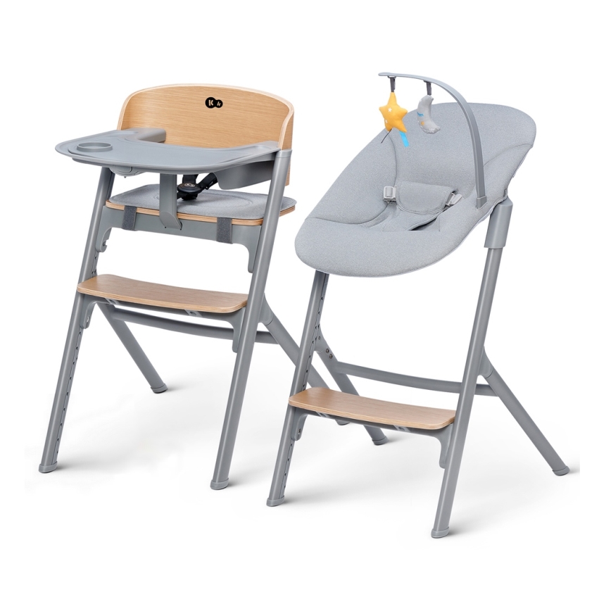 KINDERKRAFT SELECT - Детско столче за хранене 3в1 LIVY Premium дъб + шезлонг CALMEE