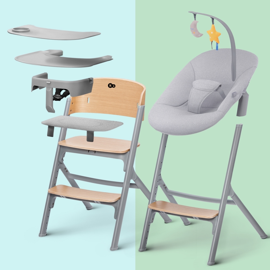 KINDERKRAFT SELECT - Детско столче за хранене 3в1 LIVY Premium дъб + шезлонг CALMEE