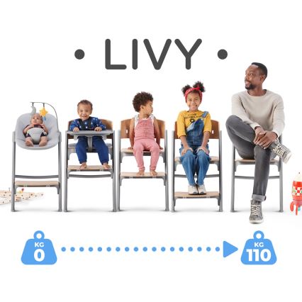 KINDERKRAFT SELECT - Детско столче за хранене 3в1 LIVY Premium дъб + шезлонг CALMEE