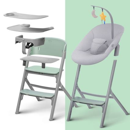 KINDERKRAFT SELECT - Детско столче за хранене 3в1 LIVY Premium Aster розов + шезлонг CALMEE