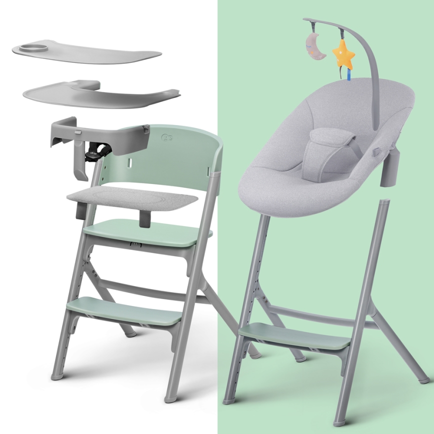KINDERKRAFT SELECT - Детско столче за хранене 3в1 LIVY Premium Aster розов + шезлонг CALMEE