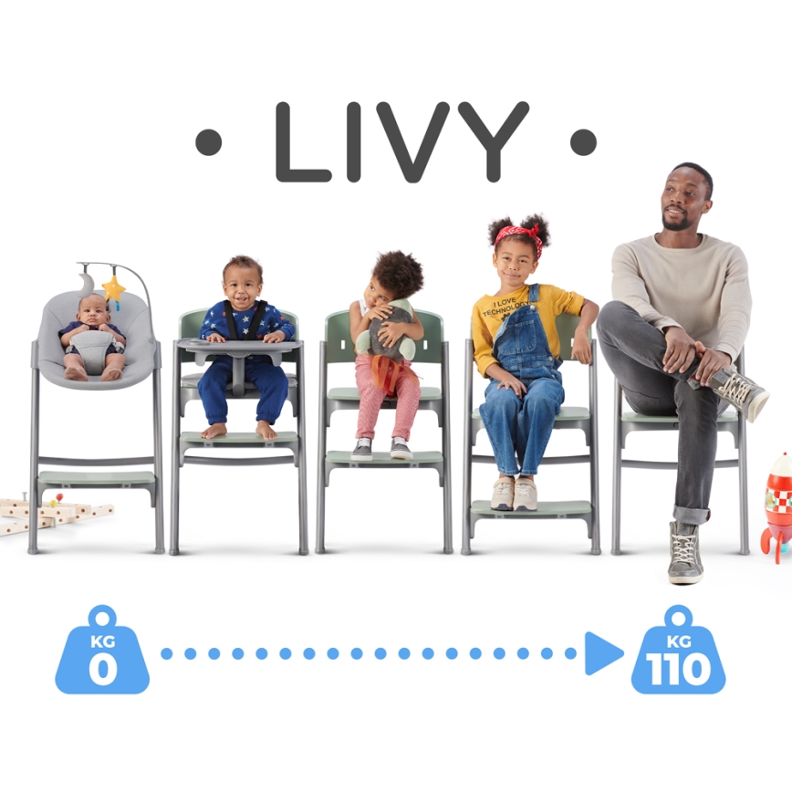 KINDERKRAFT SELECT - Детско столче за хранене 3в1 LIVY Premium Aster розов + шезлонг CALMEE