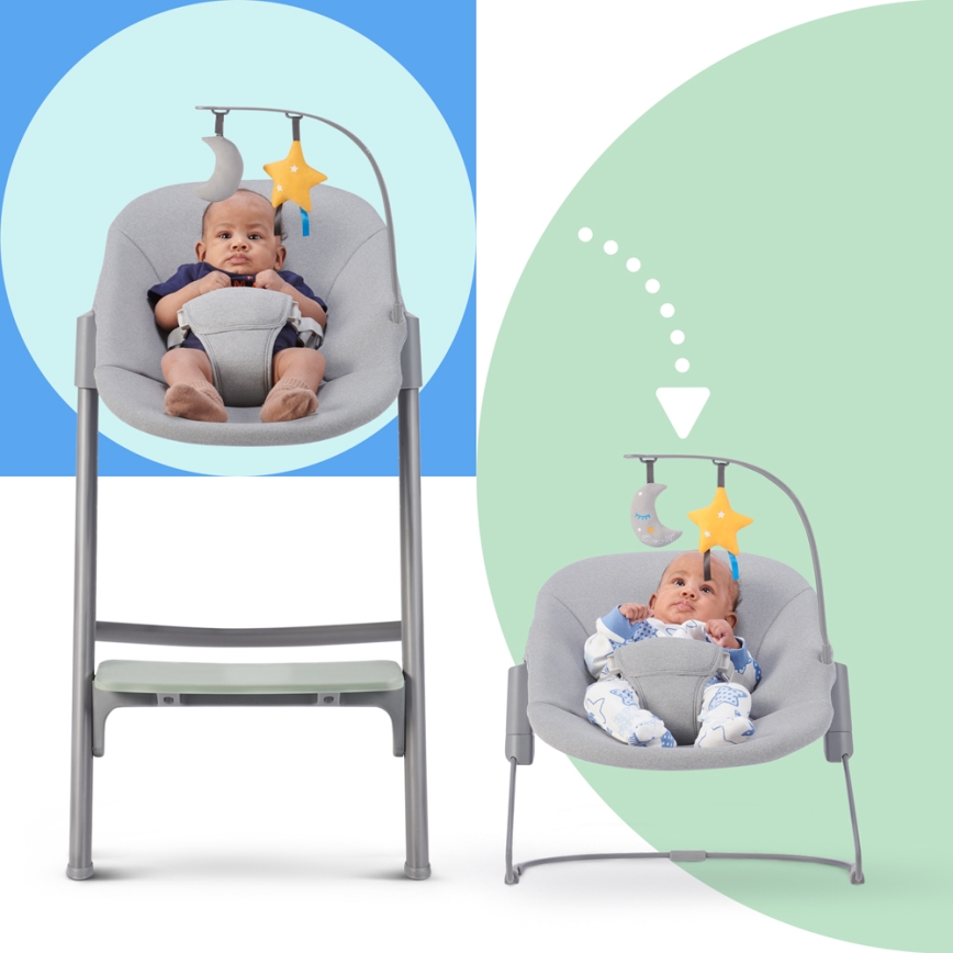KINDERKRAFT SELECT - Детски стол за хранене 3 в 1 LIVY Premium Olive green + бебешко шезлонгче CALMEE