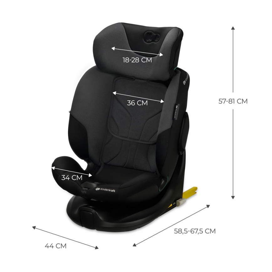 KINDERKRAFT SELECT - Детско столче за кола с въртяща се база I-FIX (40-150 cm) Графитено-черно