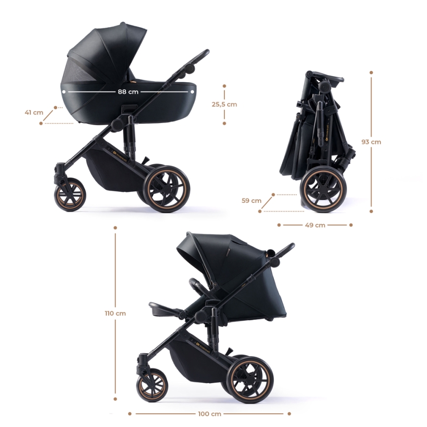 KINDERKRAFT SELECT - Комбинирана количка 3в1 PRIME 2 Premium Venezian black + детско столче за кола