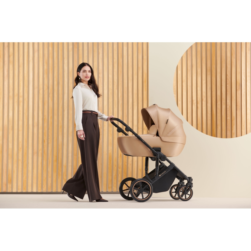 KINDERKRAFT SELECT - Комбинирана бебешка количка 3в1 PRIME 2 Premium Sandrose бежов + автомобилна седалка