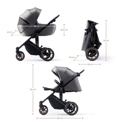 KINDERKRAFT SELECT - Комбинирана бебешка количка 3в1 PRIME 2 Premium Shadow сив + автомобилна седалка