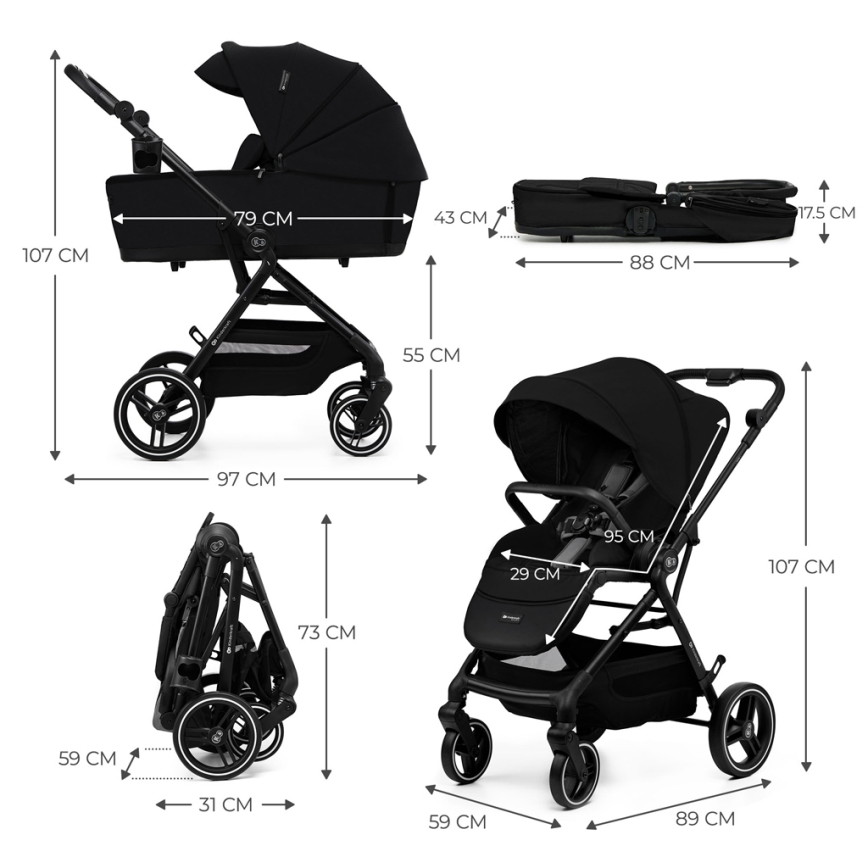 KINDERKRAFT SELECT - Комбинирана бебешка количка 2в1 YOXI Pure черен