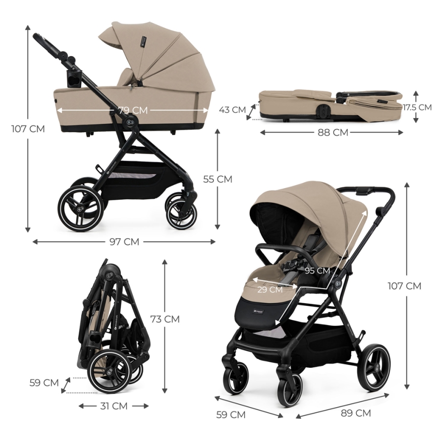 KINDERKRAFT SELECT - Комбинирана бебешка количка 2в1 YOXI Sand бежов