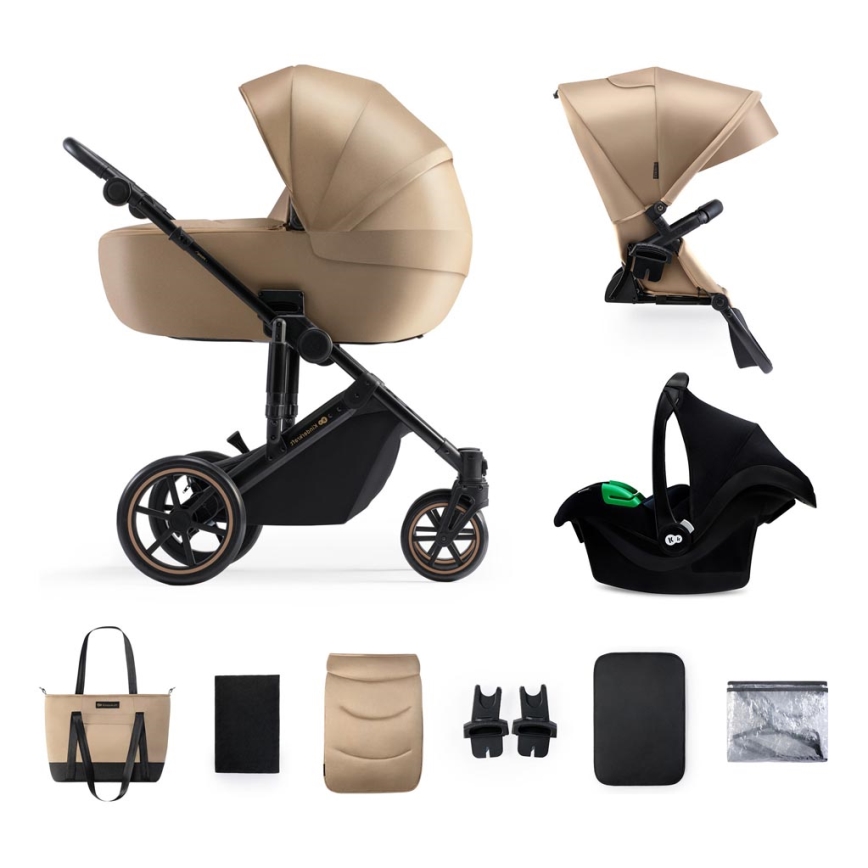 KINDERKRAFT SELECT - Комбинирана бебешка количка 3в1 PRIME 2 Premium Sandrose бежов + автомобилна седалка