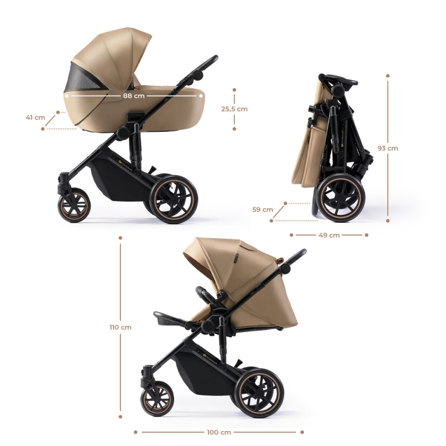 KINDERKRAFT SELECT - Комбинирана бебешка количка 3в1 PRIME 2 Premium Sandrose бежов + автомобилна седалка