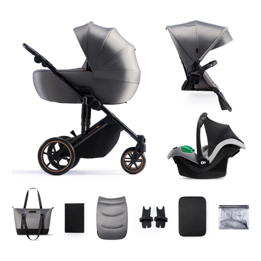KINDERKRAFT SELECT - Комбинирана бебешка количка 3в1 PRIME 2 Premium Shadow сив + автомобилна седалка