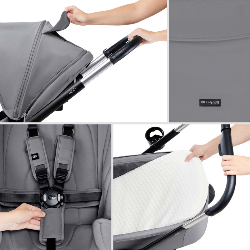 KINDERKRAFT - Комбинирана бебешка количка 2в1 NEA 2 Platinum сив